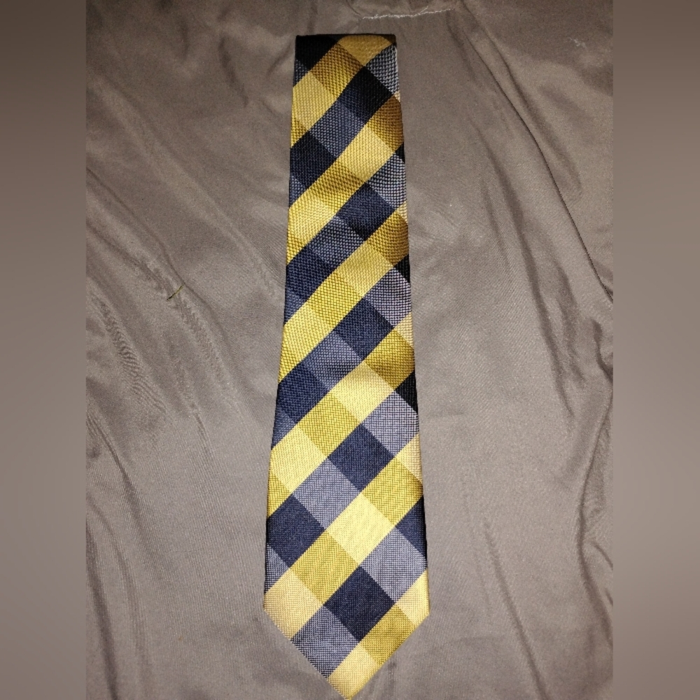Hisdern Handmade Yellow and Blue Checkered Men's Tie